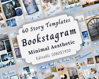 Blue Minimal Aesthetic Bookstagram Template Bundle, Editable Bookish Instagram Reels, Author Social Media Book Promotion Story Posts