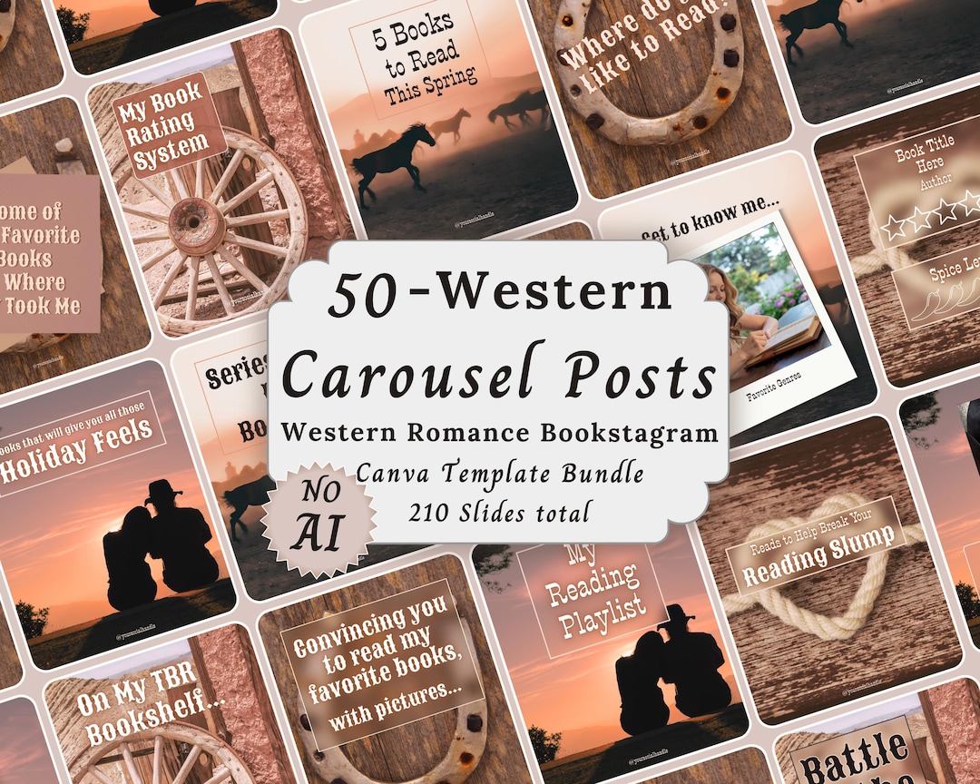 Bookstagram Cowboy Romance Carousel Templates Bundle, Western Aesthetic ...