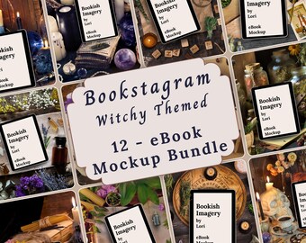 Witchy Aesthetic Rectangle Bookstagram Mockup Bundle, Romantasy Book Review Flatlay, Author Social Media Post, Writer Promotional Post