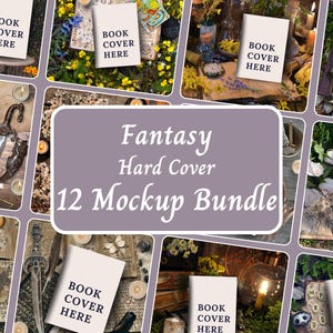 Fantasy Book Mockup Bundle, Romantasy Book FlatLay Mockup, Author Social Media Hard Cover Canva Template