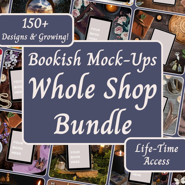 Ensemble de maquettes Bookstagram dans toute la boutique, eBook dans l'ensemble du magasin, accès à vie, montages à plat, auteur de maquettes livresques pour réseaux sociaux