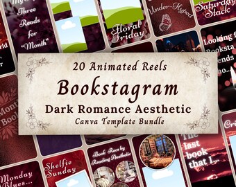 Paquete de plantillas de reels de Bookstagram de romance oscuro, plantilla animada editable de Canva para Instagram con estética literaria, publicaciones de autor en redes sociales
