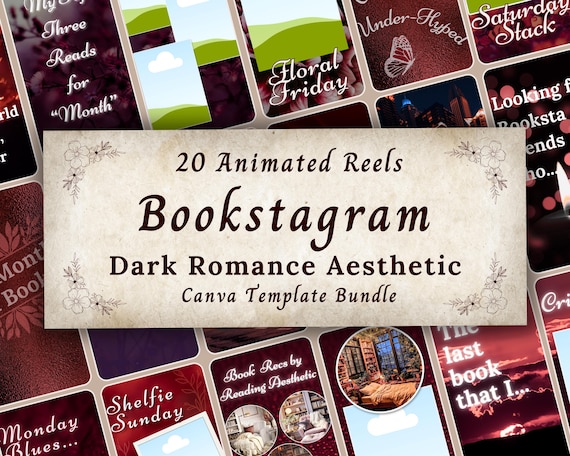 Dark Romance Bookstagram  Reel Templates Bundle, Bookish Aesthetic Editable Animated Instagram Canva Template, Author Social Media Posts