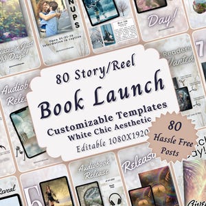 Light Neutral Book Launch Bookstagram Template Bundle, White Author Social Media Story Reel Post
