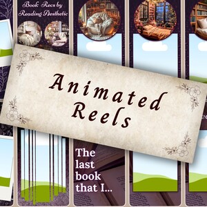 May include: A collage of images with a central banner reading "Animated Reels." The design incorporates book-themed imagery, including cozy reading nooks and open books. The color scheme is a mix of purple, brown, and green.