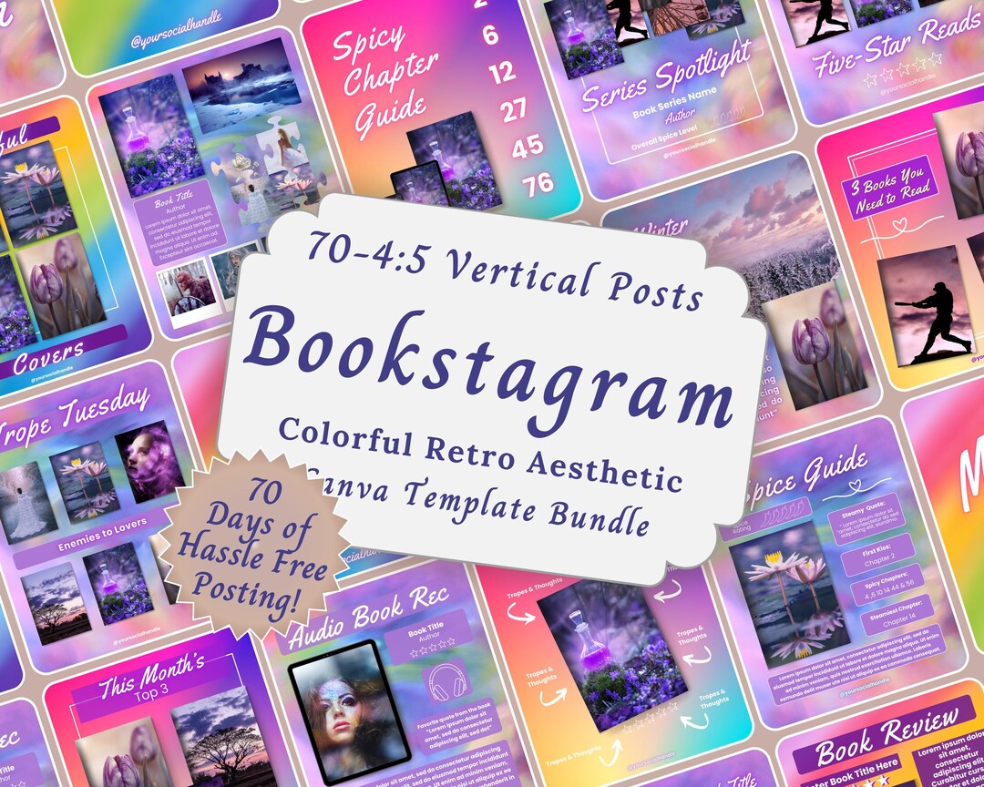 Groovy Retro Theme Bookstagram Template Bundle, Colorful Editable Book ...