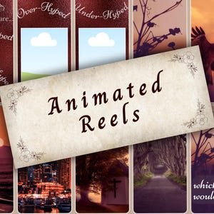 Puede incluir: Un collage de im&aacute;genes con el texto "Animated Reels" en el centro. Las im&aacute;genes incluyen una puesta de sol, un horizonte urbano, un camino en el bosque y un cielo nublado.