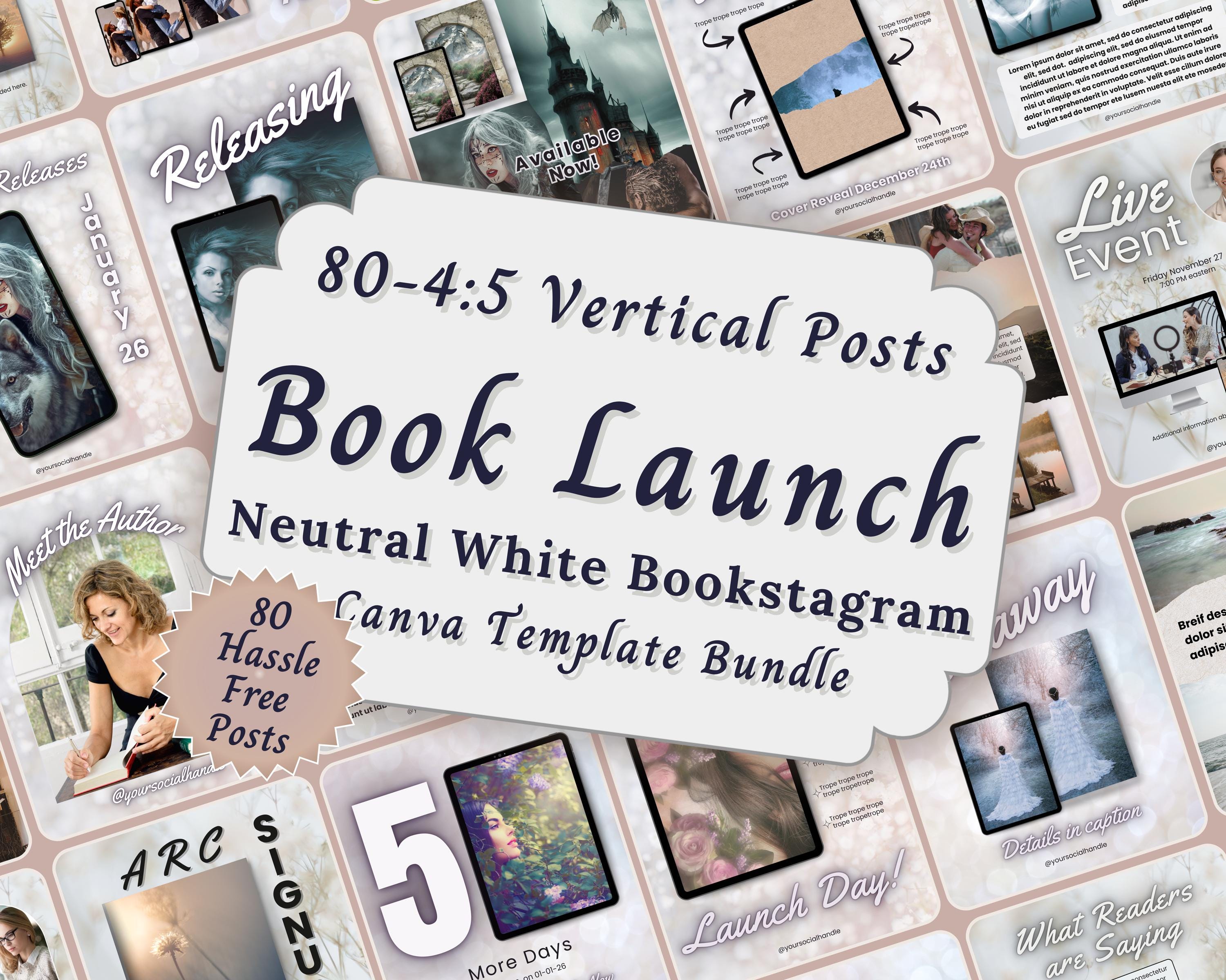 Neutral Aesthetic Book Launch Bookstagram Templates Bundle, Bookish Editable Marketing Carousels, Author Social Media BookPromotion Post 4:5