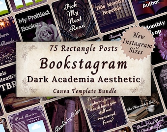 Dark Academia Aesthetic Bookstagram Templates Bundle, Bookish Editable Rectangle Instagram Carousel Posts, Author Social Media Promotion