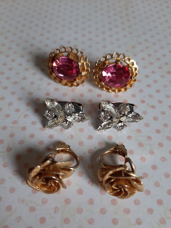 Lot De 3 Paires De Boucles D'oreilles Rétro à Clips - Perles Et Métal Doré - Occasion