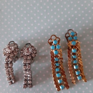2 x Pairs Vintage Drop Clip on Earrings, Very Good Condition
