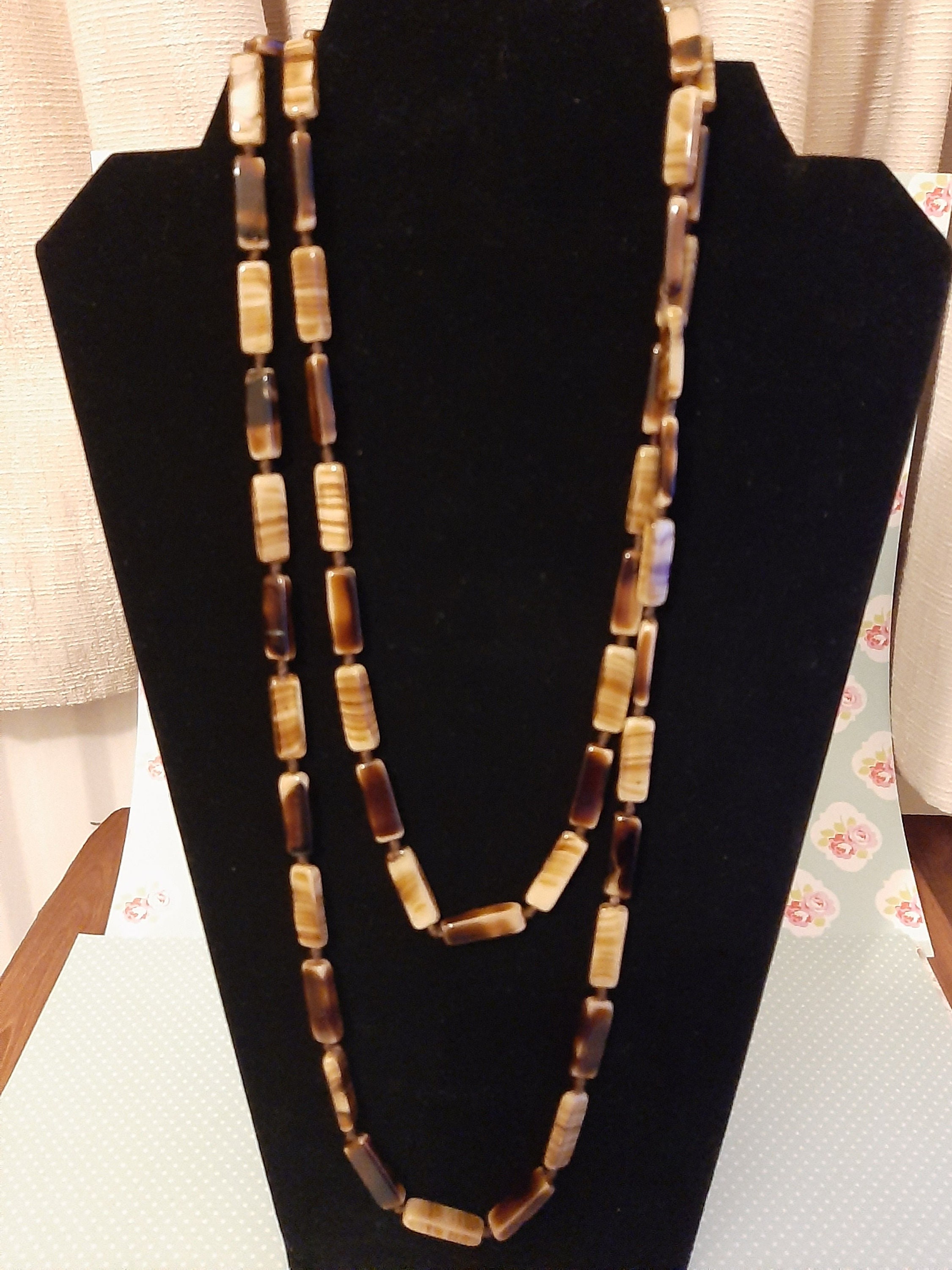 Grand Collier En Agate Caramel - Occasion - Bijou Pierre Naturelle - Style Bohème
