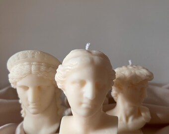 Vela con busto griego, vela con estatua clásica, velas con esculturas hechas a mano.