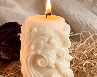 Decorative Carved Cylindrical Candle, Cute Gift Ideas for Mom, Home Decor Candles, Round Shape for Design, Spiral Pattern Circular Column