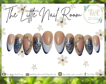 French Glam Press On Nails: Rhinestone Blinged Bridal Nails