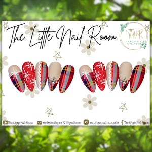 Tartan Snowflake Press On Nails: Festive Xmas Fake Nails