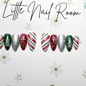 Candy Cane Christmas Press On Nails: Festive Xmas Fake Nails