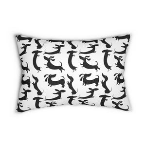 Cuscino lombare con sagoma di bassotto nero / Motivo a ripetizione con cane giocoso