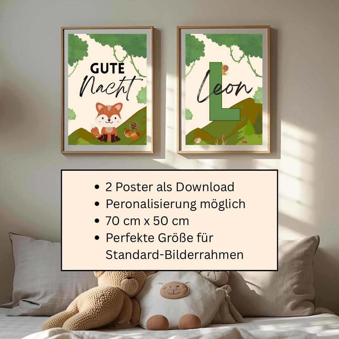 Personalized Nursery Poster Set Forest Nature • 2 Downloadable Posters ...