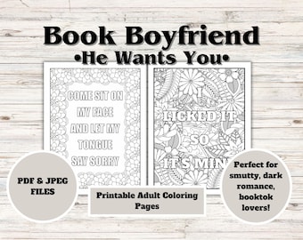 30 Spicy Coloring Pages, Book Boyfriend, Adult Colouring Sheets, Morally Grey, Smutty Quotes, Dark Romance,  Naughty Book Lover