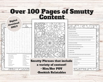 Meer dan 100 smuttypagina's, kleurplaten, kleurplaten voor volwassenen, leesgrage, smut reader cadeau, liefhebbers van donkere romantiek, woordzoeker, pittige woorden scrambles