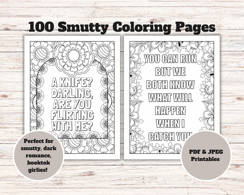 100 Smutty Coloring Sheets, Spicy Book Club, Adult Coloring Pages, Coloring sheets, Bookish, Smut Reader Gift, Dark Romace Lovers image 1