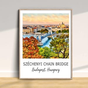 Széchenyi Chain Bridge Travel Print, Budapest Hungary Poster, Vacation Wall Art, Home Decor,Wedding Birthday Anniversary Gift,Colorful Style