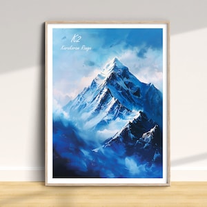 K2 Travel Print, K2 Mountain Travel Poster, K2 Wall Art, Mountain Travel Print, K2 Home Decor Print, Karakoram Art Gift, K2 Karakoram Peak