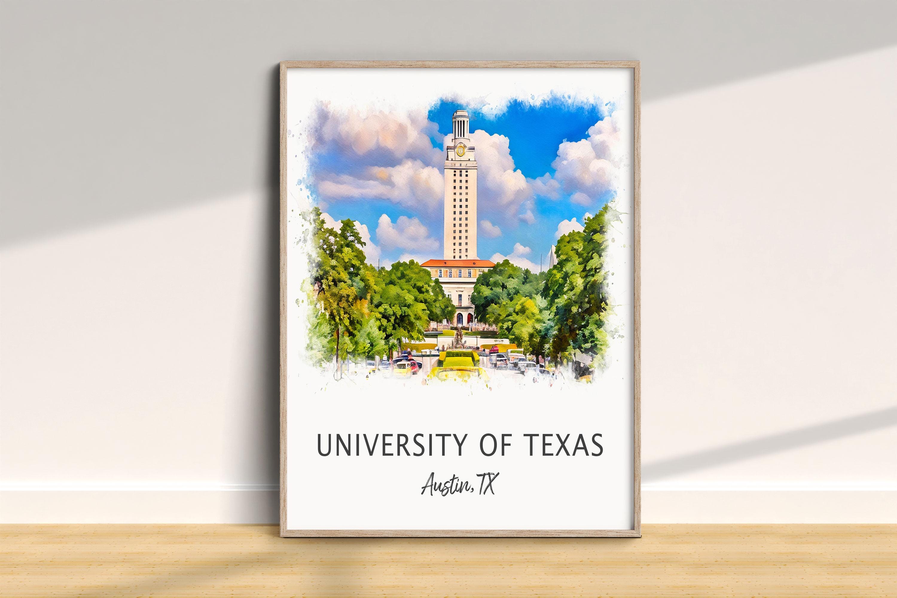 University of Texas Austin Print, University Poster, Graduation Wall Art, Home Office Decor, College Alumni Gift, School Watercolor Art