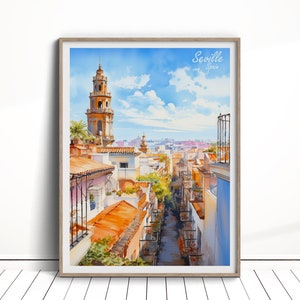 Seville Spain Digital Download, Seville Travel Poster, Spain Printable Download, Vacation Wall Art, Holiday Gift, Home Decor, Watercolor Art