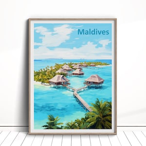 The Maldives Digital Download, Maldives Travel Poster, Islands Printable Download, Vacation Wall Art, Holiday Gift, Home Decor, Watercolor