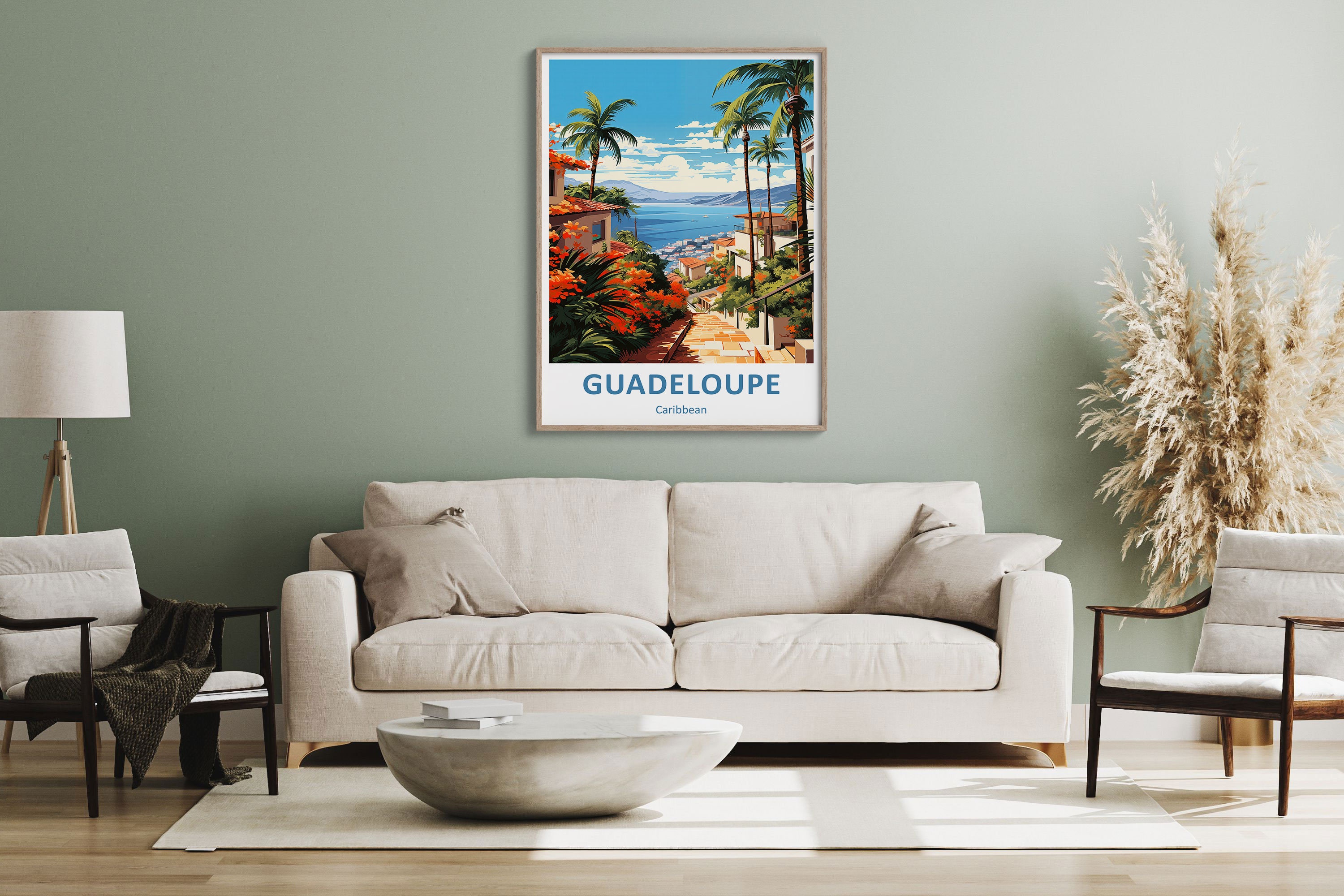 Toile Murale Guadeloupe Voyage - Affiche Paysage Abstrait 50x70 Cm Sans Cadre - Déco Esthétique Tropicale