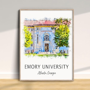 Emory University print, Emory University poster, afstuderen kunst aan de muur, kantoor aan huis decor, college alumni cadeau, school aquarel kunst