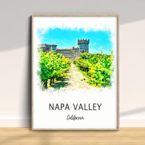 Napa Valley Travel Print, Napa County California Poster, Vacation Wall Art, Home Decor, Wedding Birthday Anniversary Gift,Colorful Art Style