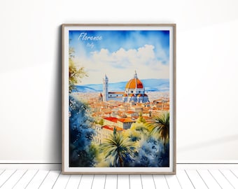 Descarga digital de Florencia, póster de viaje de Florencia, arte mural de Florencia, descarga de viajes a Italia, decoración del hogar de Florencia, regalo de Florencia, acuarela