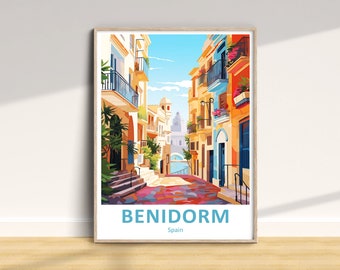 Benidorm Travel Print, Benidorm Travel Poster, Vacation Wall Art, Spain Unique Home Decor Print, Birthday Anniversary Gift, Watercolor Art