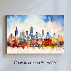 Stampa skyline della città di Fort Worth - Tela o carta per belle arti, stile acquerello, arte murale per viaggi e vacanze, regalo di lusso per matrimonio, compleanno, anniversario