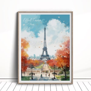 Paris Eifel Tower Travel Print, Paris Travel Poster, Vacation Wall Art, France Travel Autumn, Home Decor Print, Travel Art Gift, Watercolor