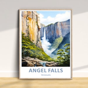 Angel Falls Venezuela Travel Print, Angel Falls Poster, Vacation Wall Art, Waterfall Travel Print, Home Decor Print, Travel Gift, Watercolor