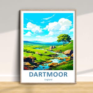Impresión de viaje de Dartmoor, póster tradicional de Devon, Inglaterra, arte de pared de vacaciones, decoración del hogar, regalo de aniversario de cumpleaños de boda, estilo colorido
