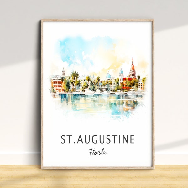 St. Augustine Travel Print, Florida USA Traditional City Poster, Vacation Wall Art, Unique Home Decor, Birthday Anniversary Gift, Watercolor