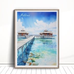Maldives Digital Download, The Maldives Travel Poster, Maldives Wall Art, Tropical Travel Download, Maldives Home Decor, Maldives Art Gift