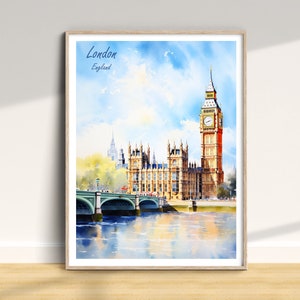 Stampa di viaggio di Londra, poster di viaggio di Londra, arte murale di Londra, stampa di viaggio in Inghilterra, stampa di arredamento per la casa di Londra, regalo d&#39;arte di Londra, stampa del Big Ben