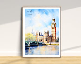 London Travel Print, London Travel Poster, London Wall Art, England Travel Print, London Home Decor Print, London Art Gift, Big Ben Print