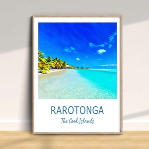 Rarotonga Travel Print, Cook Islands Traditional Poster, Vacation Wall Art, Home Decor, Wedding Birthday Anniversary Gift, Watercolor Style