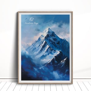 K2 Mountain Digital Download, K2 Mountain Travel Poster, K2 Wall Art, Mountain Travel download, K2 Home Decor, Karakoram Mountain Art Gift
