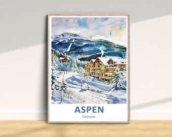 Aspen Travel Print, Aspen Travel Poster, Colorado Wall Art, Winter Travel Print, Aspen Home Decor Print, Aspen Art Gift, Aspen Ski Poster