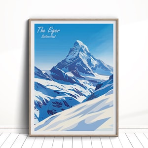 The Eiger Mountain Digital Download, Eiger Mountain Travel Poster, Eiger Wall Art, Mountain download, Eiger Home Decor, Switzerland Art Gift