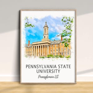 Impresión de la Universidad Estatal de Pensilvania, póster de Pensilvania, arte mural de graduación, decoración para el hogar, regalo para exalumnos universitarios, acuarela escolar