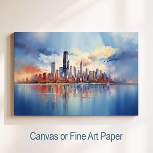 Stampa dello skyline di Chicago, Illinois - Tela o carta per belle arti, stile acquerello, decorazione da parete per viaggi e vacanze, regalo di lusso per anniversario di matrimonio
